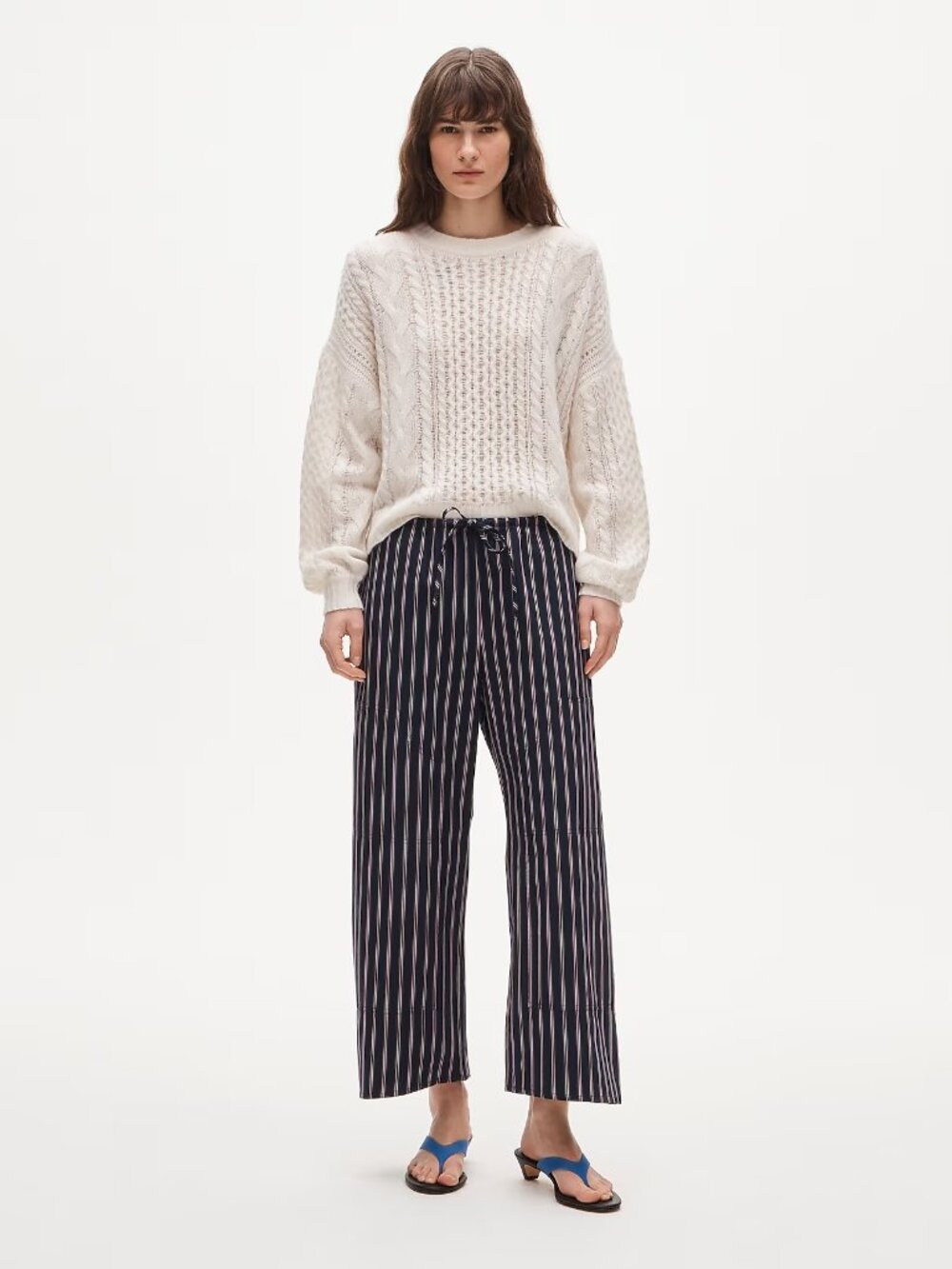 J.Crew Luna Pant in Cotton Poplin in Navy Multi, Size Medium